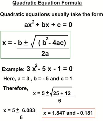 Using the quadratic equation to solve for trinomial expressions that cannot be factorised. Worked exercise for children